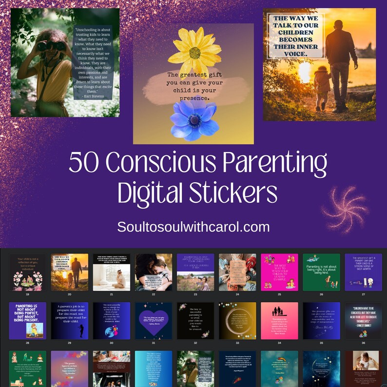 Digital Planner Stickers 50 Conscious Parenting Pre-Cropped Stickers Goodnotes PNG Stickers With Transparent Backgrounds image 1