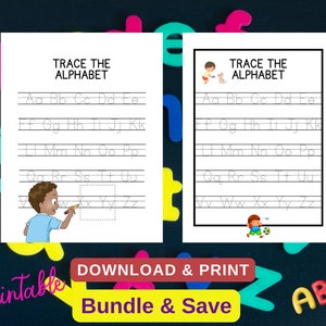 Trace The Alphabet - 3 pages (one PDF) 8.5x11 / Preschool Worksheets/ Homeschooling Alphabet Worksheets