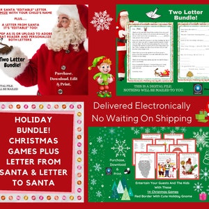 Paquete de vacaciones, carta editable de Papá Noel, carta a Papá Noel y catorce actividades divertidas para las fiestas, imprimible