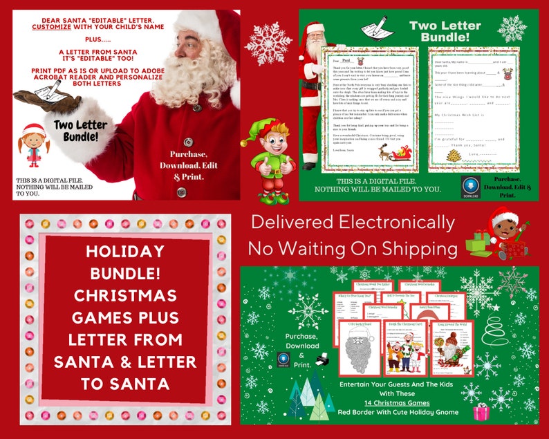 Holiday Bundle, Editable Letter From Santa, Letter To Santa Plus Fourteen Holiday Fun Filled Activities, Printable image 1