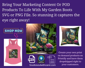 Colorful Garden Boots SVG/PNG File: Floral Design