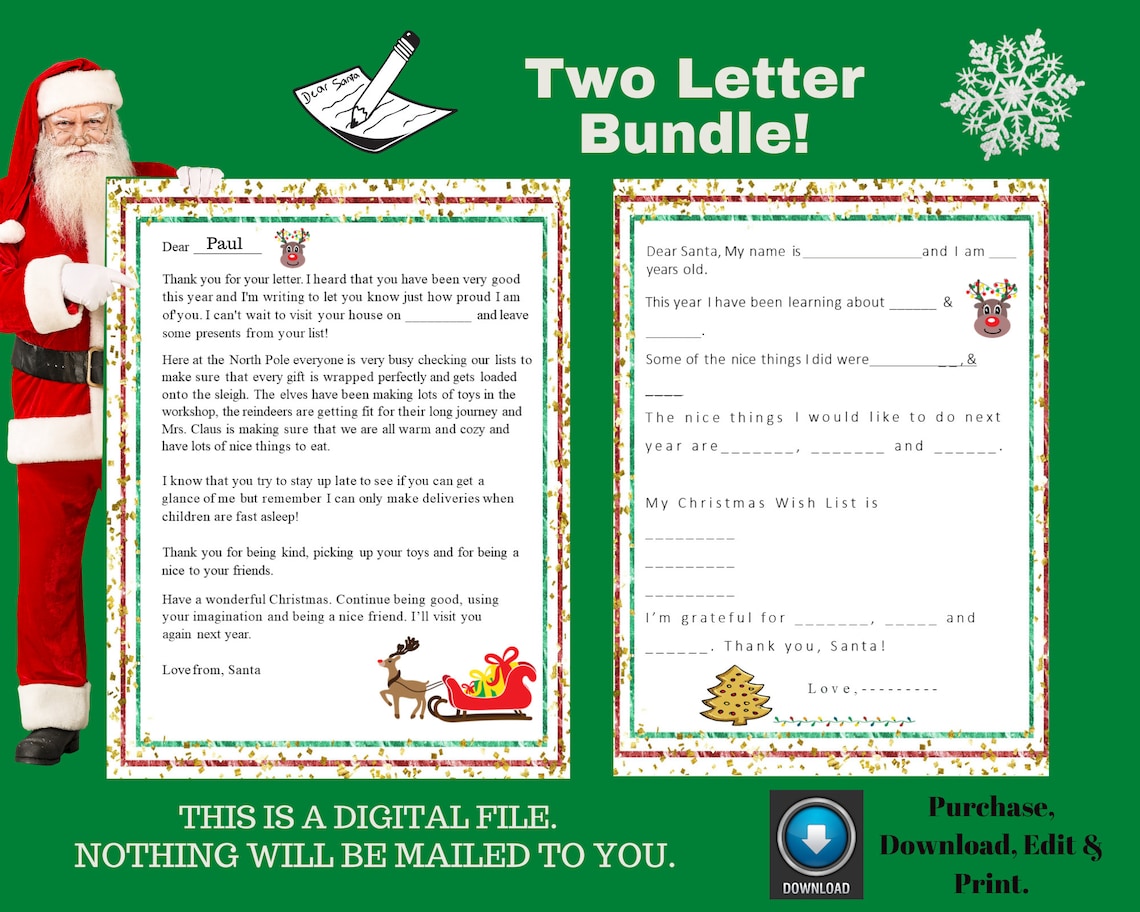 Letter to Santa / Letter From Santa / Editable Letter to Santa &amp; Return ...