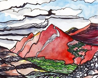 Near Summit Lake - 5x 7inch greeting card - print of original watercolor and ink - heavy card stock