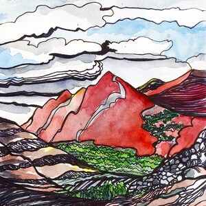 Perto de Summit Lake - cartão comemorativo de 5 x 7 polegadas - impressão de aquarela e tinta originais - cartolina pesada