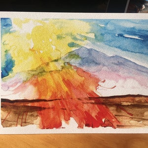 Sunset Shadow - cartão comemorativo de 5x7 polegadas - impressão vibrante de aquarela original - cartolina grossa, papel de feltro