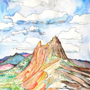 Cartão - Cathedral Peak - cartão comemorativo de 5x7 polegadas - impressão de aquarela e tinta originais - cartolina pesada