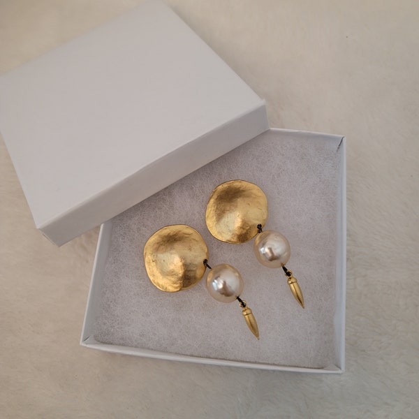 VINTAGE SIGNED EARRINGS Norma Jean Gold Tone and Fresh Water Pearl White Gift Box Gift For Her