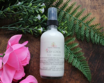 Lotion pour le corps, Lotion maison à la rose, Lotion bio, Lotion pour les mains, Lotion zéro déchet, Lotion pour le corps au géranium, Cadeau zéro déchet.