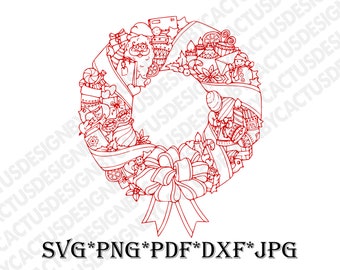 Couronne de Noël SVG, Couronne florale Svg, Svg de Noël, dossiers de couronnes, Rouge Noël Svg, Dxf, Png, Cricut Files, Vector, Pochoir, Silhouette