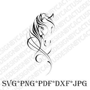 Cheval Svg, Svg de tête de cheval, Svg animal, clipart animaux, Silhouette animale, Svg, Dxf, Png, fichiers Cricut, vecteur, pochoir, Silhouette
