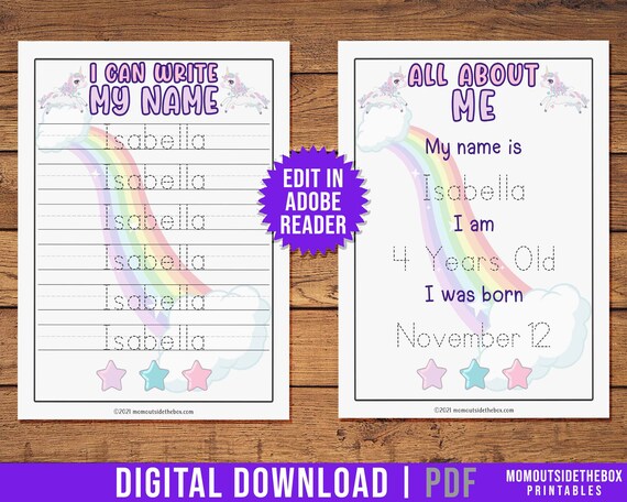 printable name tracing worksheets name writing practice etsy