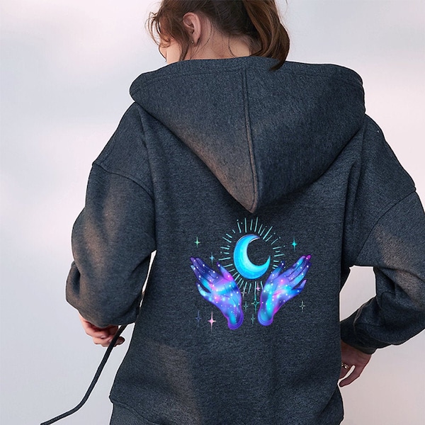 Magical Moon Crescent Large Hood Lace-up Cotton Hoodie with Pockets