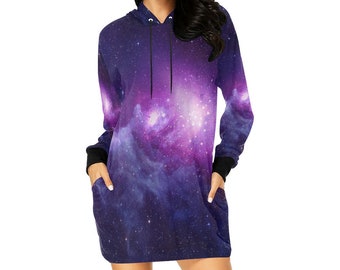 Purple Nebula, Galaxy Mini Hoodie Dress