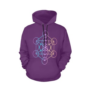 Metatron's Cube Sacred Geometry Dark Purple Hoodie