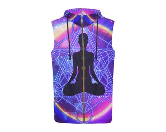 Women's Full Zip Meditation and Sacred Geometry Sleeveless Hoodie