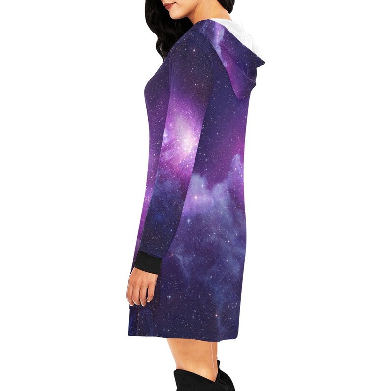 Purple Nebula, Galaxy Mini Hoodie Dress image 3