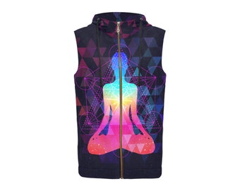 Women's Full Zip Meditation and Sacred Geometry Sleeveless Hoodie