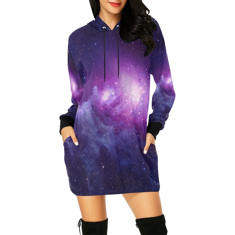 Purple Nebula, Galaxy Mini Hoodie Dress image 1