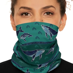 Humpback Whale & Calf Emerald Green Neck Hair Gaiter Buff