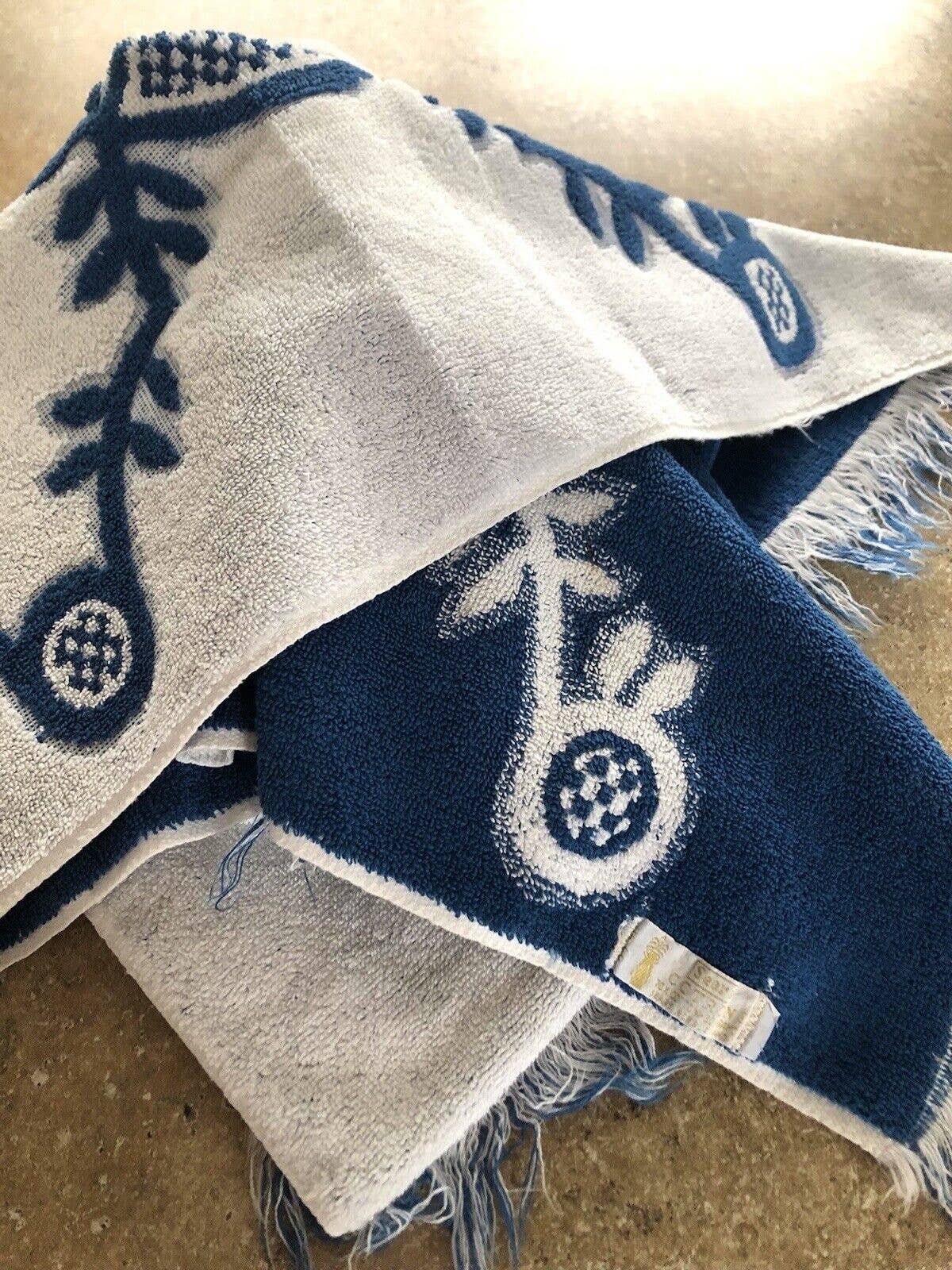 Vintage sears bath towels X3 solid color Green Blue 100% cotton