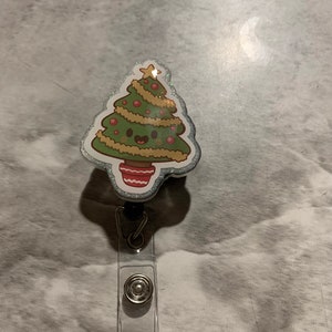 Christmas Tree Beaded Shaker Badge Reel, Christmas Tree Badge Reel