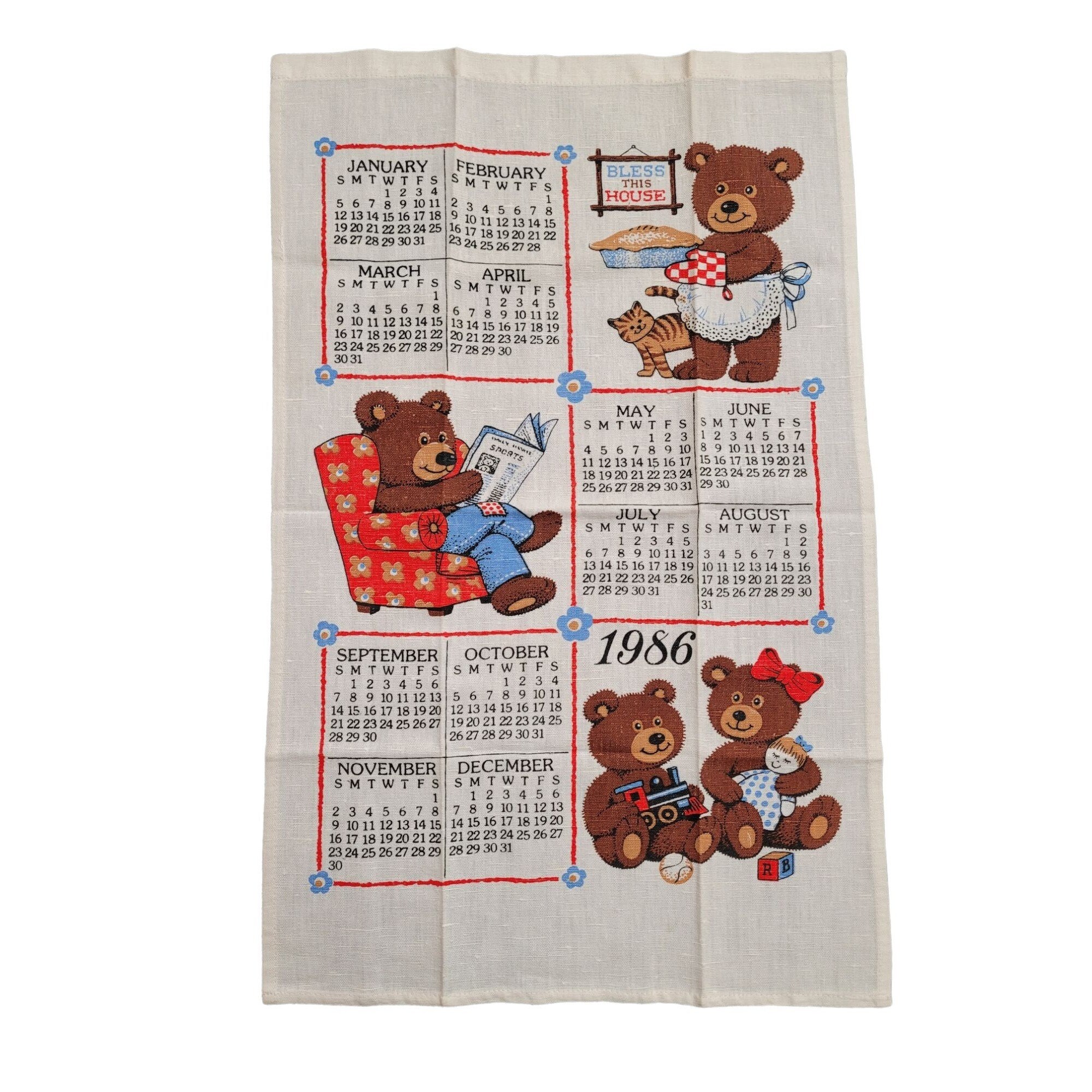 Vintage 1986 Calendar Tea Towel Teddy Bears - Etsy