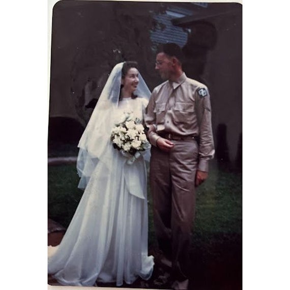 1943 Silk Moire Wedding Dress with Polyester Orga… - image 2