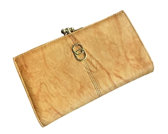 Baronet Tan Leather Kiss Clasp Wallet Clutch