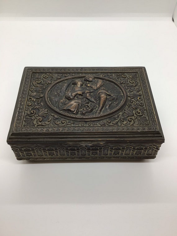 Vintage Brass Repousse Jewelry Box