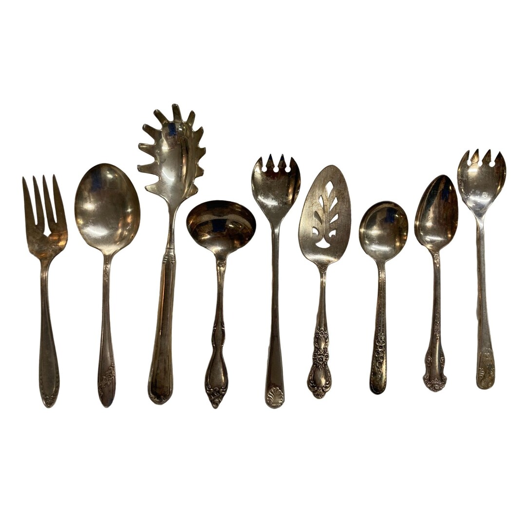 Lot of 9 Mismatched Silver Plate Serving Utensils Jewelry Making