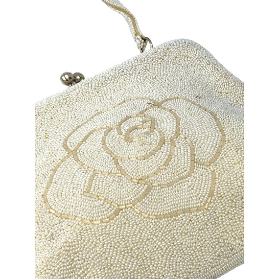 Vintage La Regale Original White Beaded Rose Evening Bag Clutch