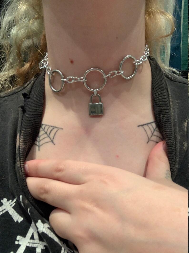 Nickel Free O Ring Choker Necklace Chain And Lock Charm In Etsy Nickel Free O Ring Choker Necklace Chain And Lock Charm In Etsy