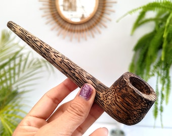 Shaman Ceremonial Pipe - Mystic Amazonian Wood, Chonta, Bloodwood, Palo Santo (15-16 cm L) Handmade in Peru. Rituals, Cleansing