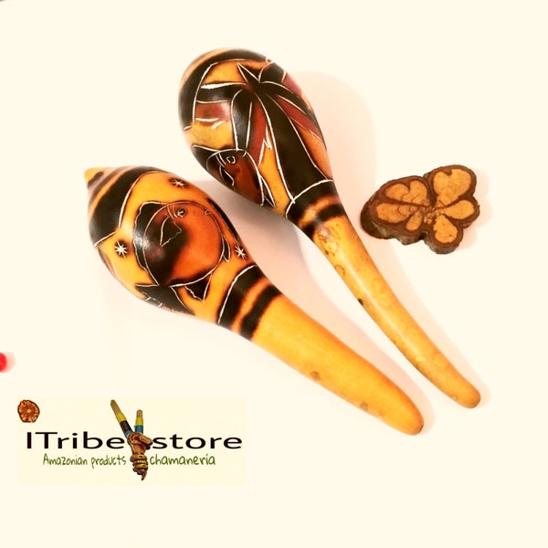 2 Maracas,- Ceremonial Cleaning Instrument,- Shaman,- Shaker, Rattlesnake, Ajitador, Rattle, Handmade Gourd, Andean Maraca