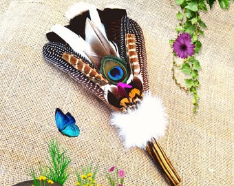 Shaman Feather Fan, Ceremonial Diffuser, Made with Ayara Vine Handle, Wand for Smudging, Purifying, and Meditation. Shamanic Instrument