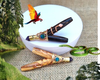 Kuripe of Palo Santo and Chonta amazonico, Místico-Intense Aroma-Strong wood chonta- Nasal Applicator. Decorated with alpaca, silver-Chacapa