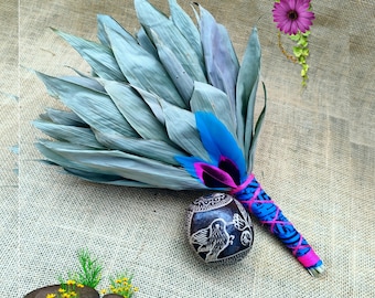 Chacapa Kit plus Authentic Shipibo Maraca, Rattle, Ceremonial Waira, Shaman Instrument, Spiritual Cleansing, Peruvian Leaf Fan.