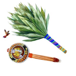 Chacapa and Jaguar Maraca Kit, made with Aya Vine, Hand Painted -Shakapa, Huayra, Shaman Rattle- Ceremonial Cleansing Instrument.