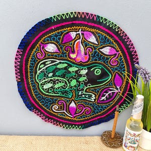 1 Shipibo Loom, Ceremonial, Hand Embroidered by Shipibo Conibo, Tapestry, Textile, Kene for Altars- Cosmovision- Shaman Rituals, Circular.