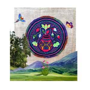 1 Shipibo kambo loom, Hand Embroidered by Shipibo Conibo, Tapestry, Textile, Kene for Ceremonial Altars - Cosmovision - Shaman Rituals