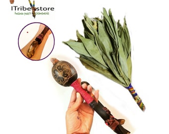 1 Chacarpa and 1 Maraca with Sacred Vine - Shakapa, Chacapa, Ceremonial Rattle, Shaman Tool, Cleansing - DECORATION MAY VARY