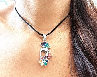 Genuine 950 Sterling Silver Hummingbird Pendant, Handmade in Cusco - Decorated with Natural Stone, Quality Alloy. Inca Legacy