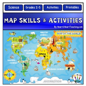 Map Fähigkeiten Bewertung Paket für Kinder Karte Fähigkeiten Arbeitsblätter Karte Schnitzeljagd Aktivität Beschriften Sie eine Weltkarte USA Karte Kontinente und Ozeane