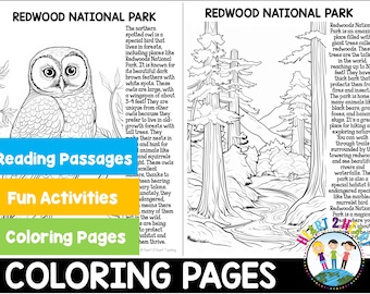 Redwood National Park Coloring Pages for Kids Printable Coloring Sheets National Parks Activities Coloring Book Kids Trips California, USA