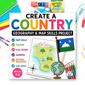 Create a Country Project for Kids, Geography Map Skills, Social Studies Activity