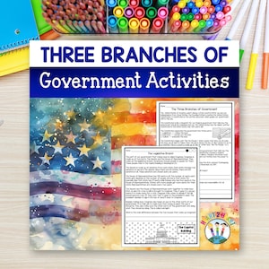 Three Branches of Government Worksheets, Civics Activities for Kids, Social Studies Unit