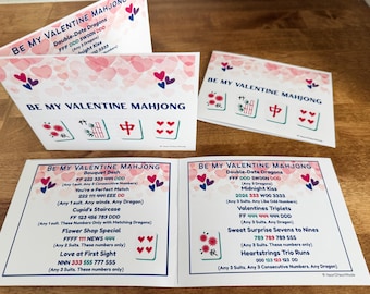 Valentine Mahjong Card Printable | Valentine’s Day Mahjong Game Card | Instant Download 10 Fun Bonus Hands for Ladies Game Night