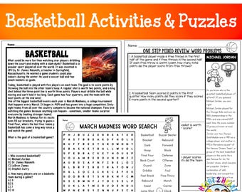 Actividades de baloncesto de March Madness: Sopa de letras, diseño de camisetas (descarga digital)