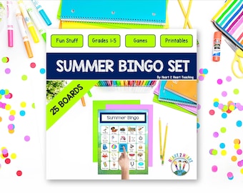 Summer Bingo Game Printable, 25 Cards for Kids Summer Party Activity