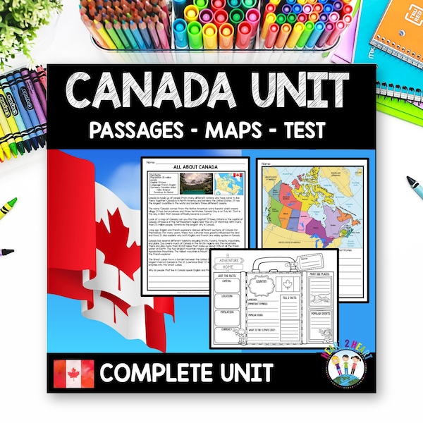 Estudio de Canadá para niños, animales canadienses, geografía y hojas de trabajo con mapas.